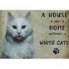 A home White Cats - metalen bord