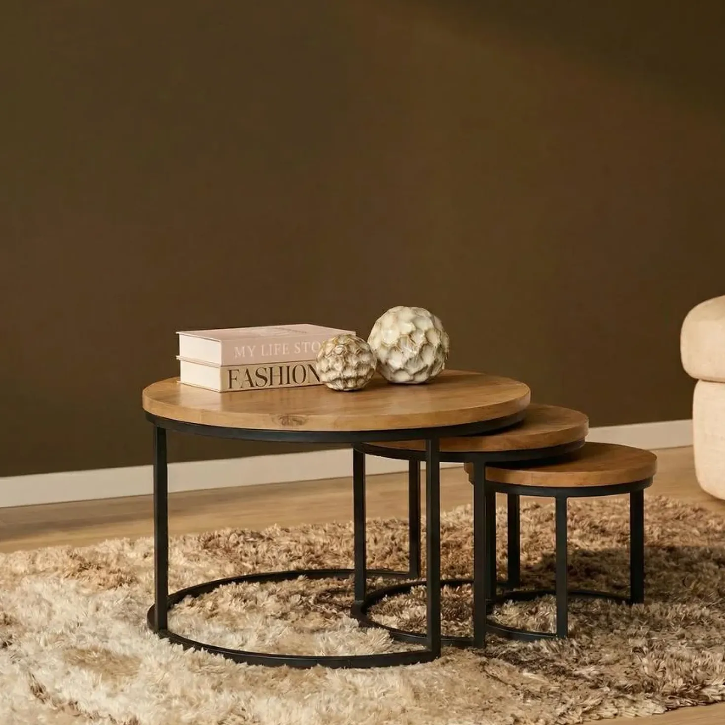 Alaska Salontafel Set van 3 rond Mangohout