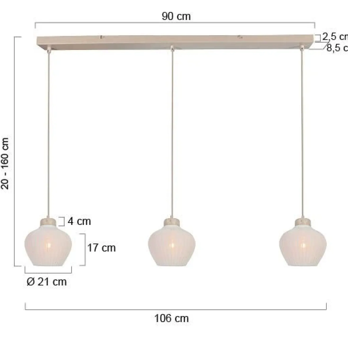 Alessia 3-lichts Hanglamp Travertin met linnen