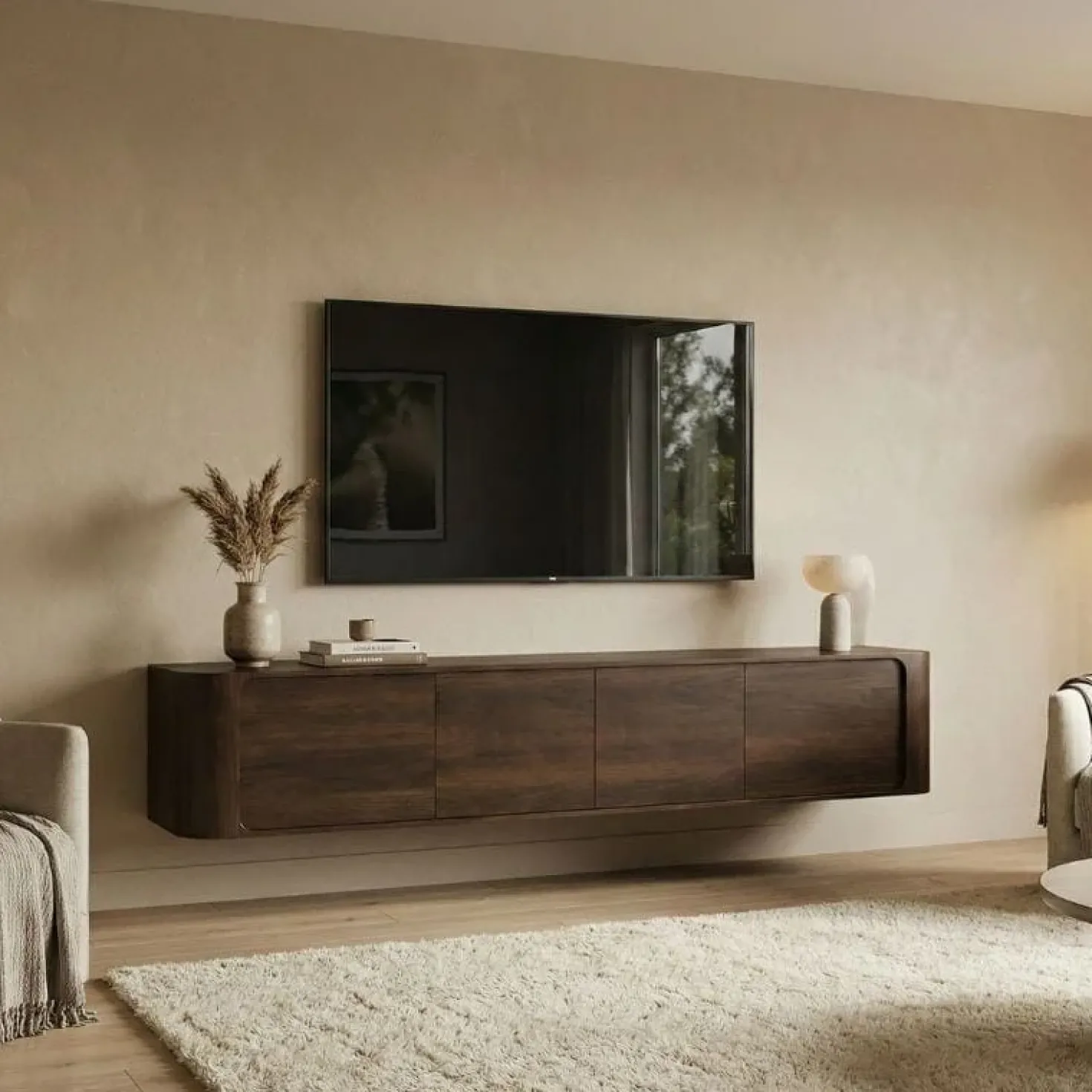 Amy Tv meubel zwevend Walnoot mangohout 195 cm