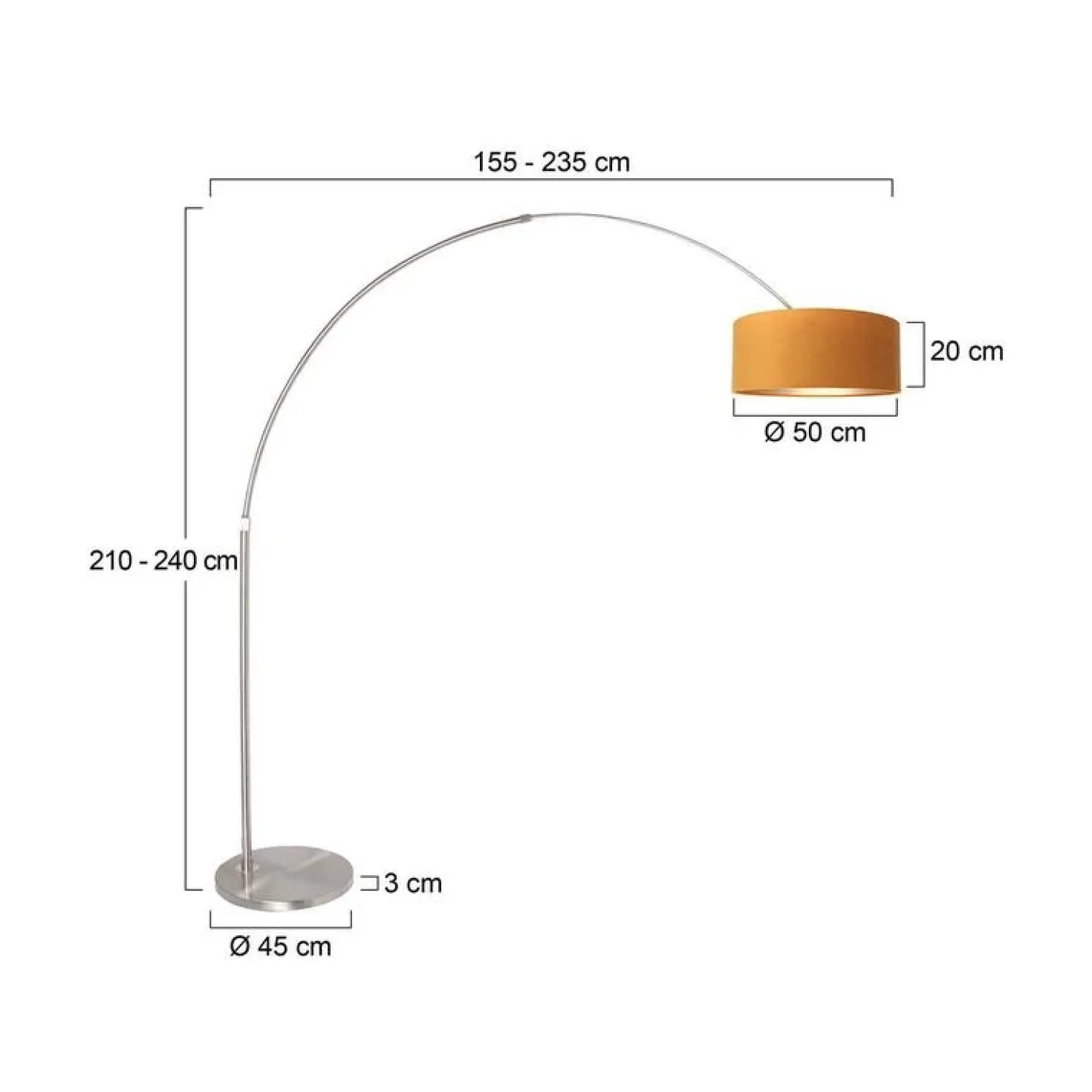 Ariana 1-lichts Vloerlamp Staal met Goud Velvet kap