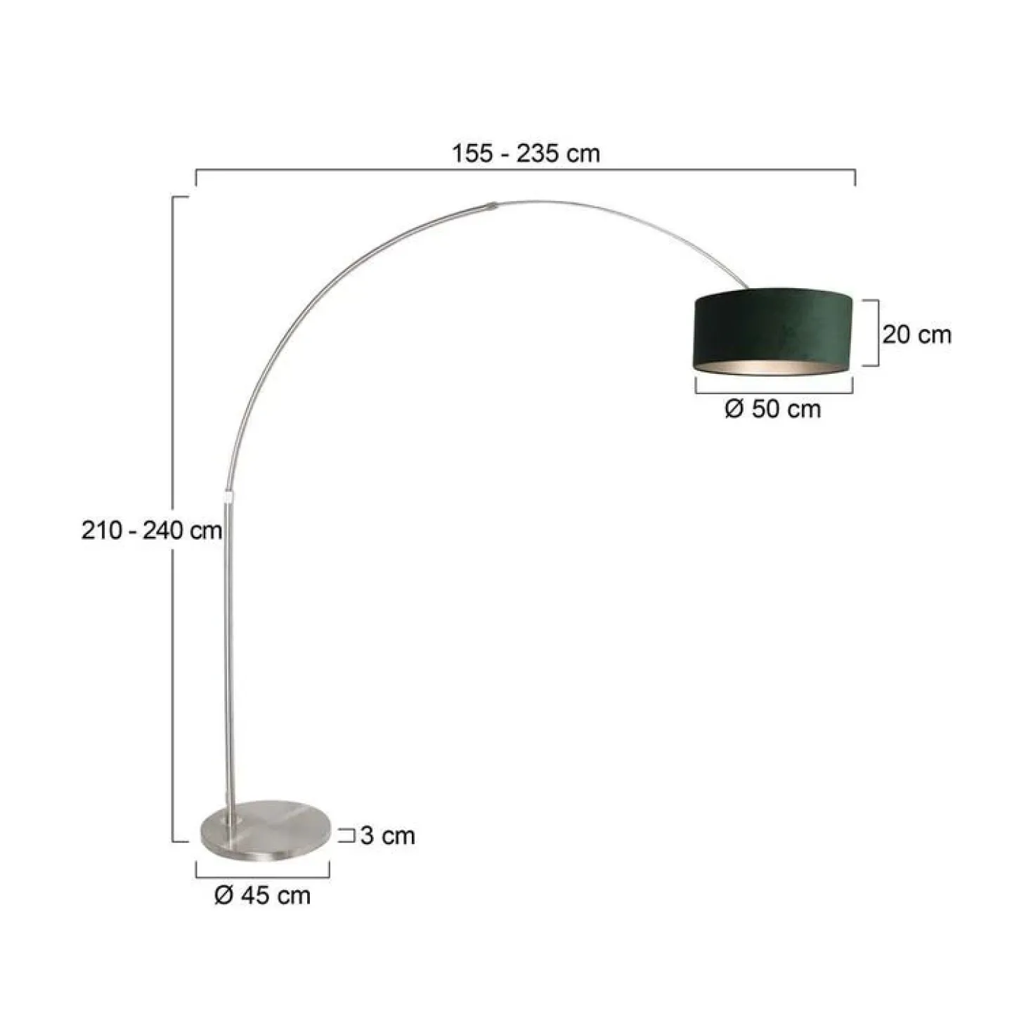 Ariana 1-lichts Vloerlamp Staal met Groen Velvet kap