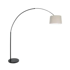 Ariana 1-lichts Vloerlamp Zwart met Grijs Linnen hoge kap