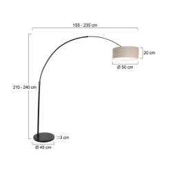 Ariana 1-lichts Vloerlamp Zwart met Grijs Linnen lage kap