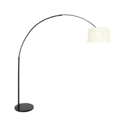 Ariana 1-lichts Vloerlamp Zwart met Wit Linnen hoge kap