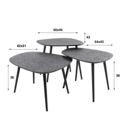 Arioni Salontafel set van 3 organisch metallic / zwart