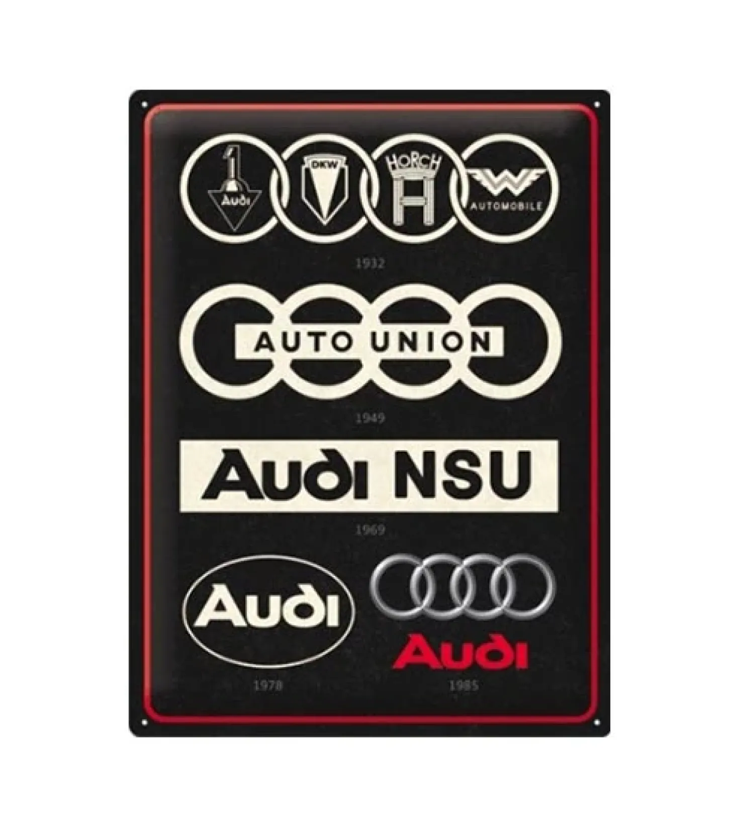 Audi logo’s oud,nieuw - metalen bord