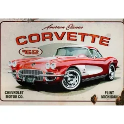 Auto Red Corvette 1962 - metalen bord