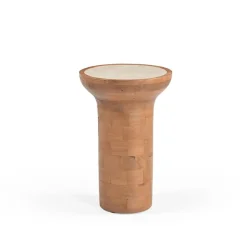 Avie Bijzettafel Mangohout Travertin 33 cm
