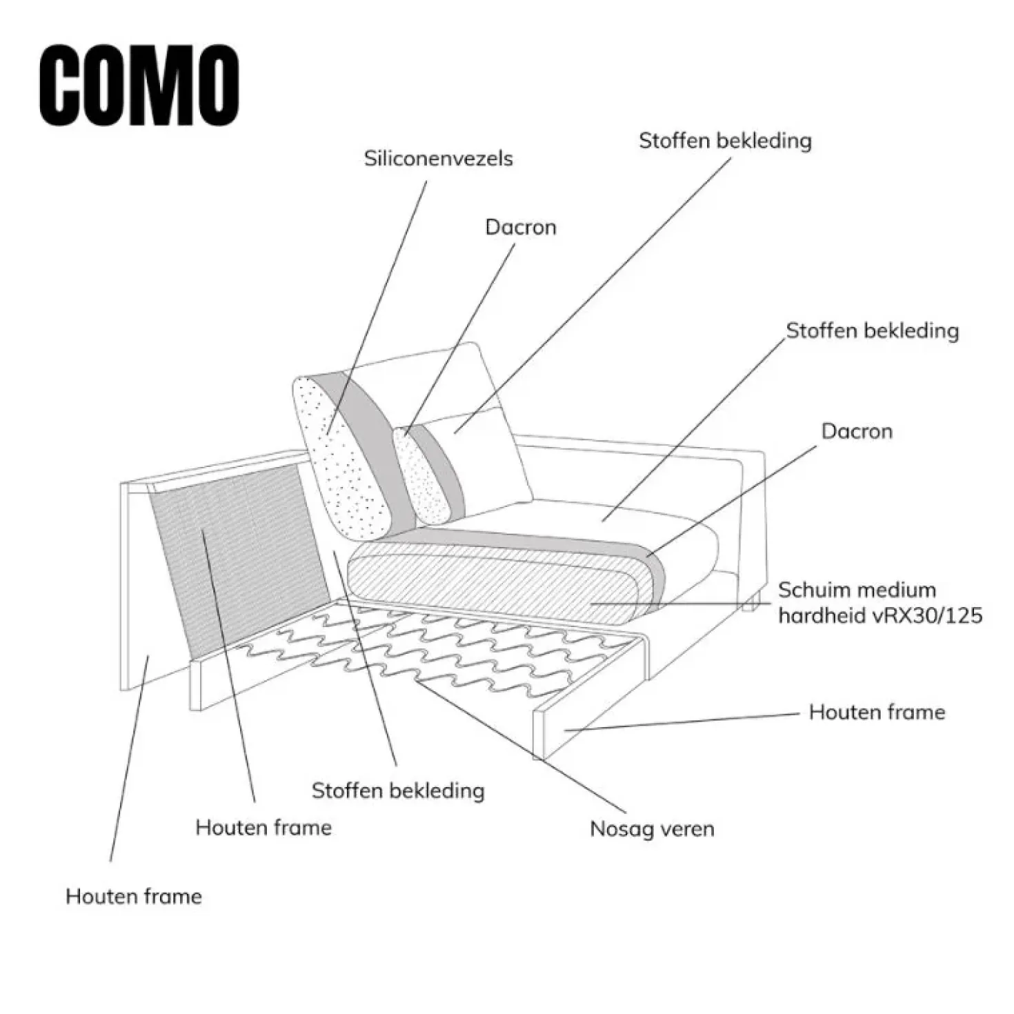 Bank Como met chaise longue links – Grijs Puente 09 general