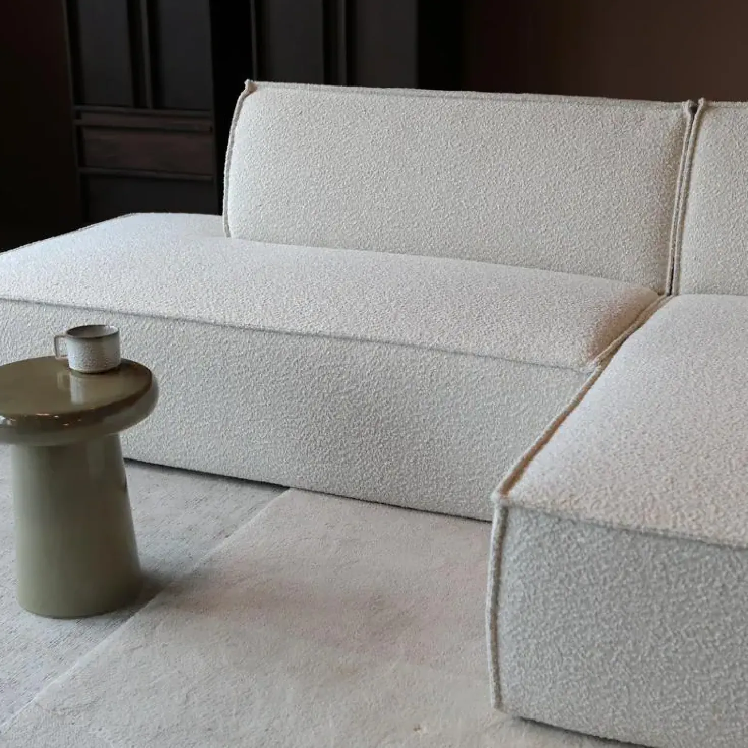 Bank Enzo Chaise longue rechts Bouclé wit