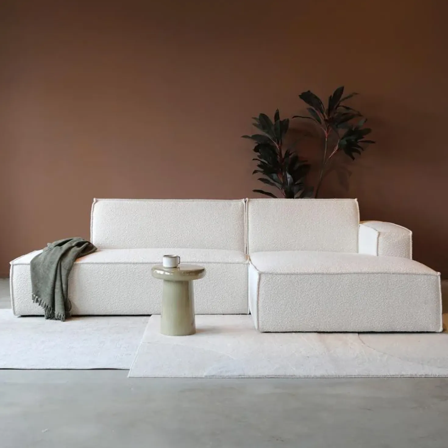 Bank Enzo Chaise longue rechts Bouclé wit