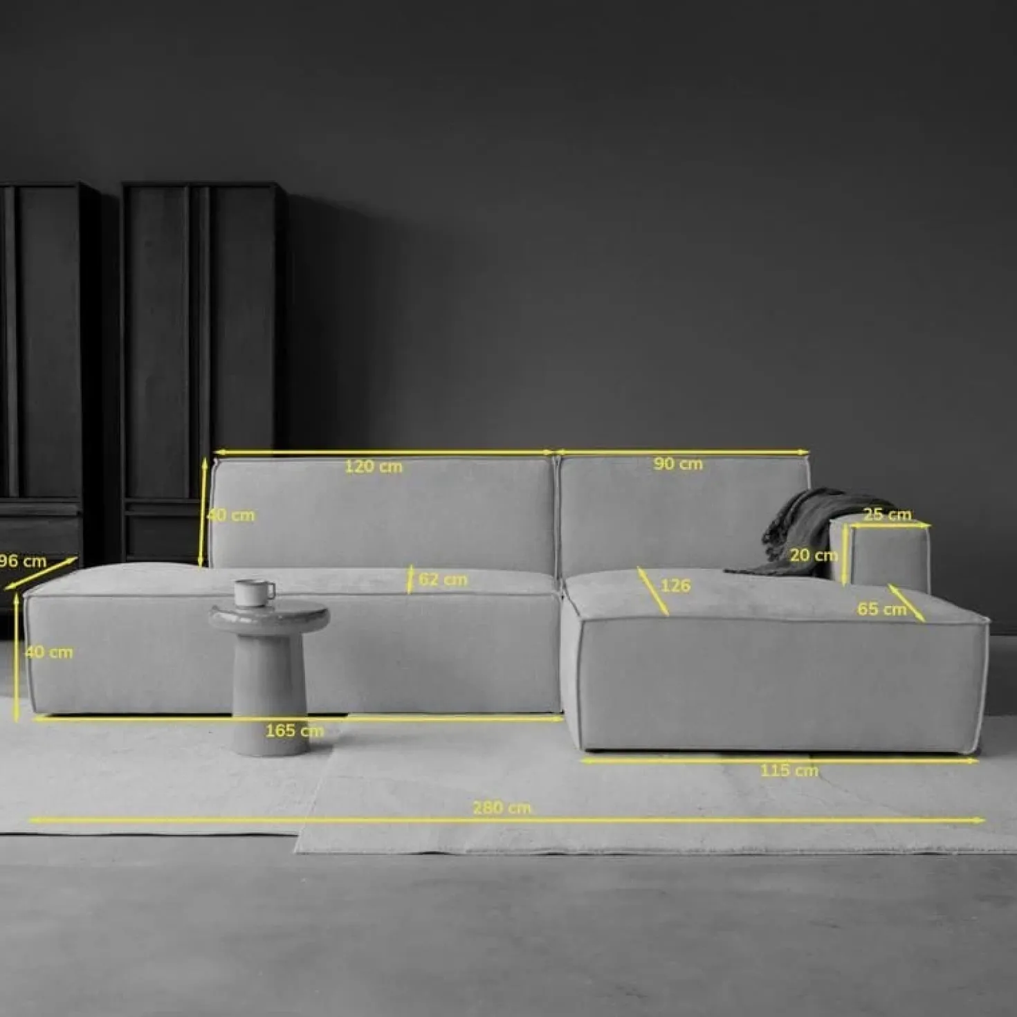 Bank Enzo Chaise longue rechts Bouclé wit