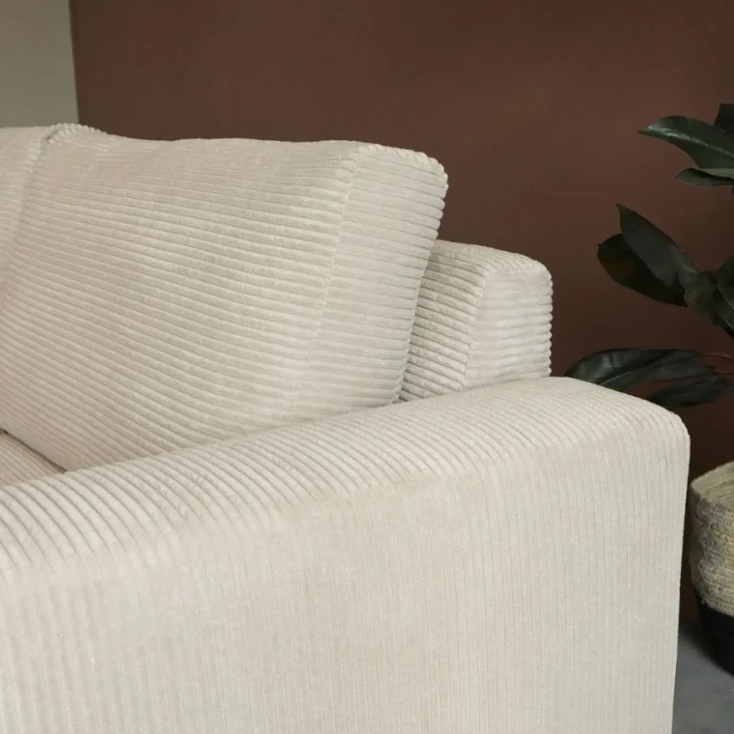 Bank Uno Chaise longue links ribstof beige