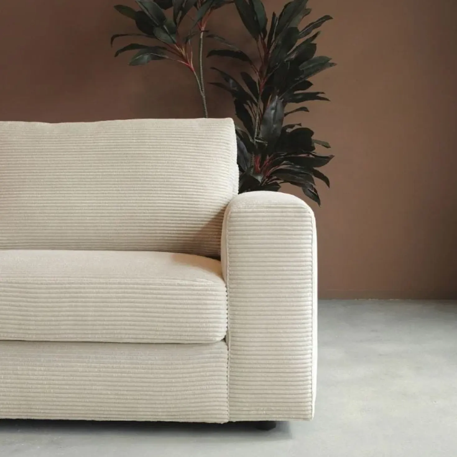 Bank Uno Chaise longue links ribstof beige
