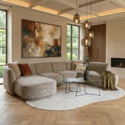 Bank Ziva (Divan rond links+2-zits zonder armen+Longchair rond rechts)