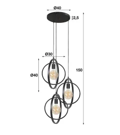 Bellamy 3-lichts hanglamp industrieel getrapt