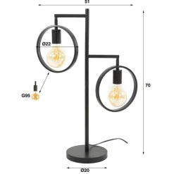 Bellivia Tafellamp 2-lichts Charcoal Zwart