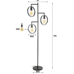 Bellivia Vloerlamp 3-lichts Charcoal Zwart