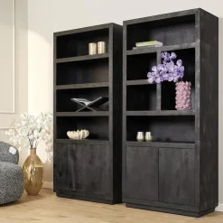 Boekenkast Dortmund mangohout zwart 4 vakken 90cm