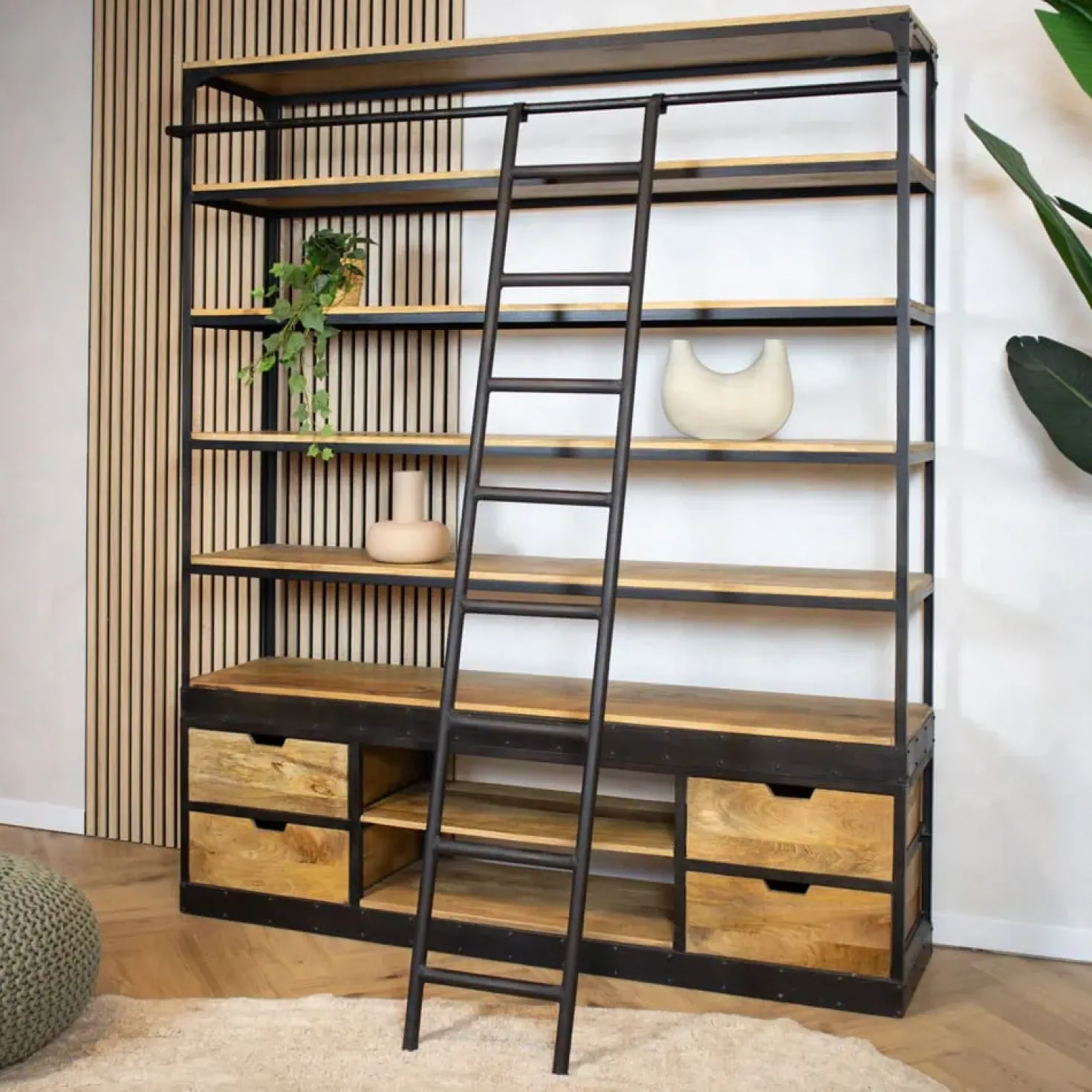 Boekenkast Industrieel mangohout Ladder Big zwart