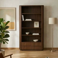 Boekenkast open 4 lades Yama walnoot | 120cm