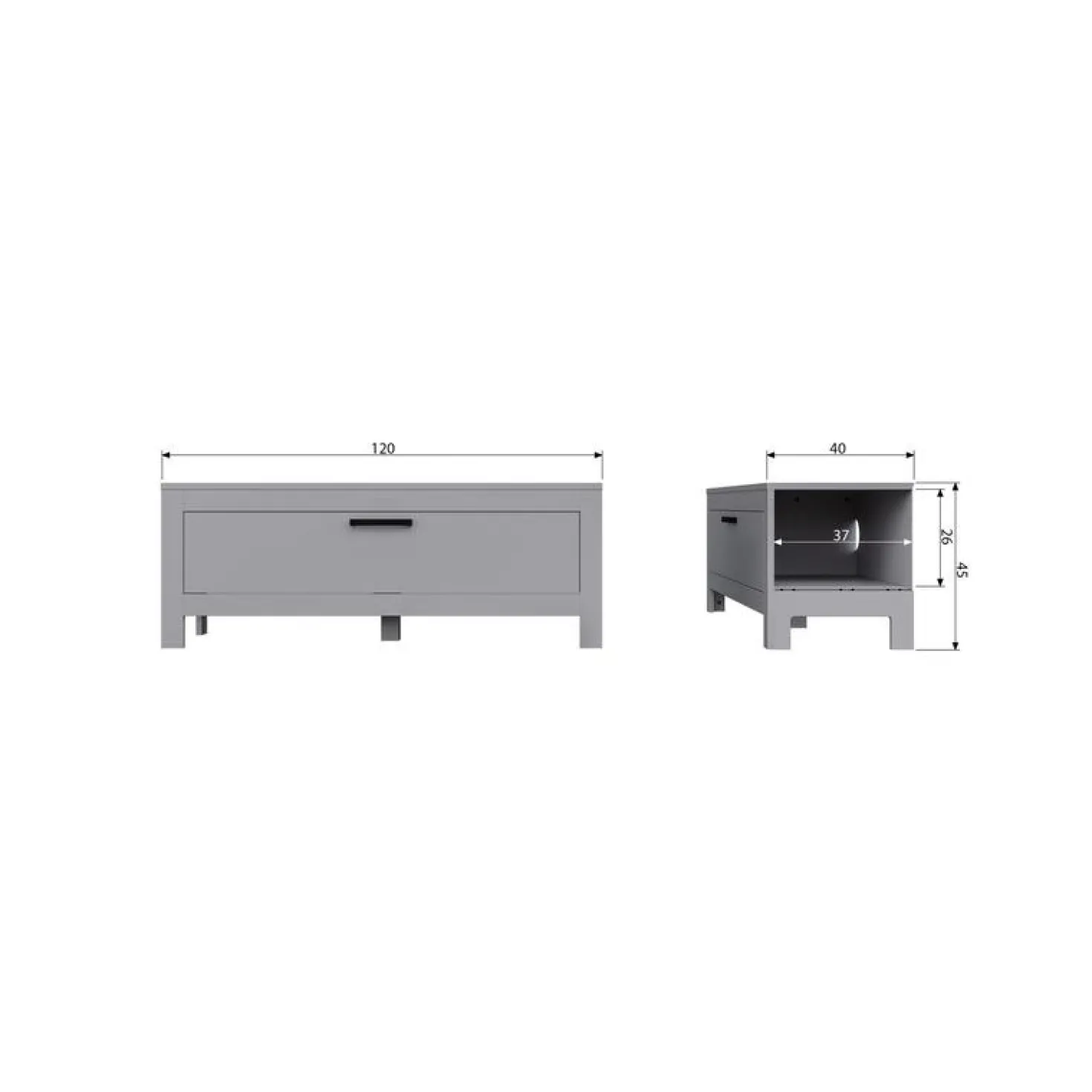 Bonk Tv meubel grenen grijs 120cm