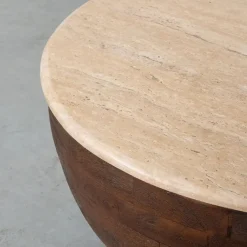 Bowl Salontafel rond Espresso Travertin 70 cm