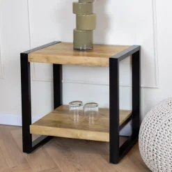 Britt bijzettafel industrieel mangohout met onderblad 60cm