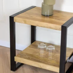 Britt bijzettafel industrieel mangohout met onderblad 60cm
