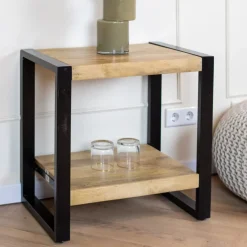 Britt bijzettafel industrieel mangohout met onderblad 60cm