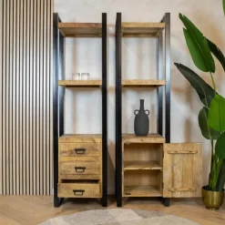 Britt boekenkast industrieel mangohout 3 lades