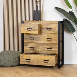 Britt 5 lades kast industrieel mangohout 100x40x115cm