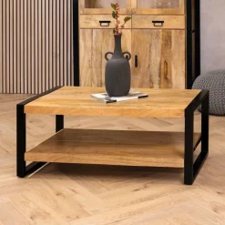 Britt salontafel industrieel mangohout 110cm met onderblad