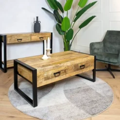 Britt salontafel industrieel mangohout met lades 120cm