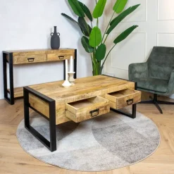 Britt salontafel industrieel mangohout met lades 120cm