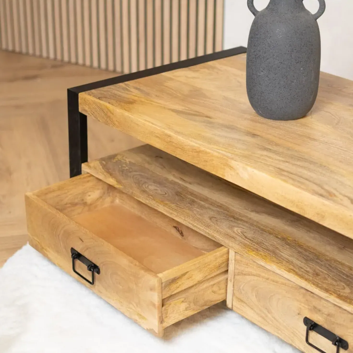 Britt salontafel industrieel mangohout met 4 lades 120cm