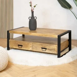 Britt salontafel industrieel mangohout met 4 lades 120cm