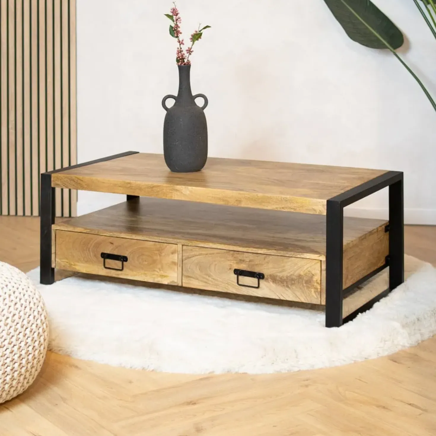 Britt salontafel industrieel mangohout met 4 lades 120cm
