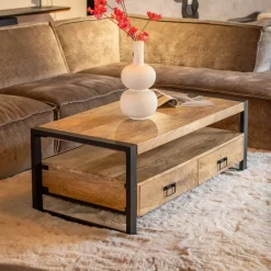 Britt salontafel industrieel mangohout met 4 lades 120cm