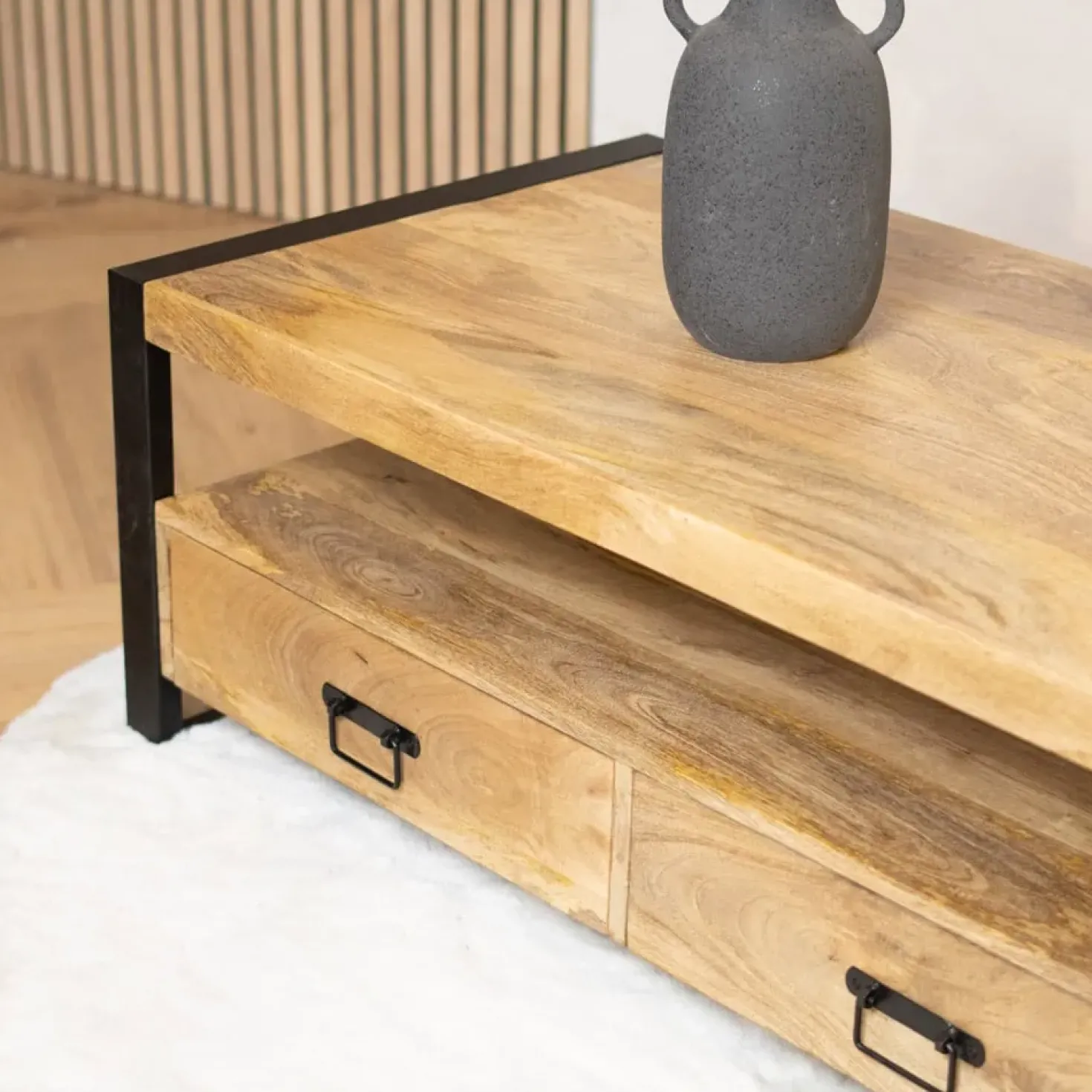 Britt salontafel industrieel mangohout met 4 lades 120cm