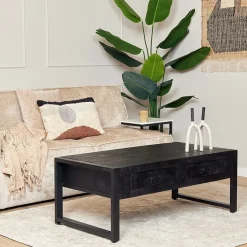 Britt salontafel industrieel mangohout met lades 120cm zwart