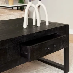 Britt salontafel industrieel mangohout met lades 120cm zwart