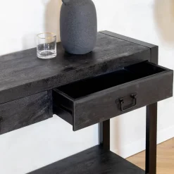 Britt sidetable industrieel mangohout zwart 120cm