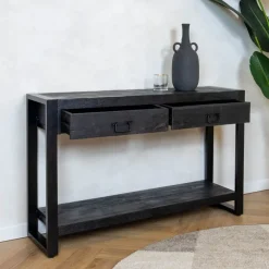Britt sidetable industrieel mangohout zwart 120cm