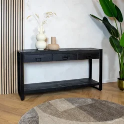 Britt sidetable industrieel mangohout zwart 150cm