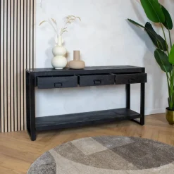 Britt sidetable industrieel mangohout zwart 150cm