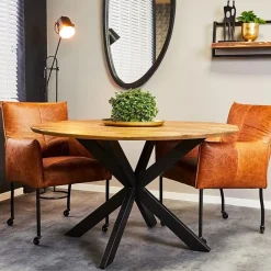 Brixon eettafel industrieel rond mangohout 120cm
