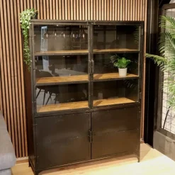 Buffetkast industrieel Trevor zwart/ houten planken 140cm