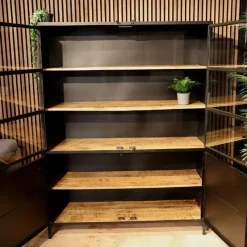 Buffetkast industrieel Trevor zwart/ houten planken 140cm